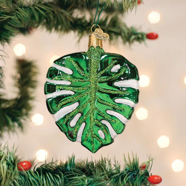 Glass Monstera Leaf Christmas Ornament - Handcrafted Tropical Holiday Decoration