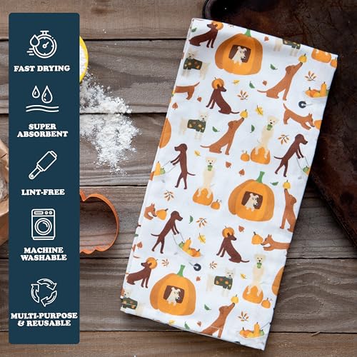 Harvest Hounds Dog Kitchen Towels - Fall & Thanksgiving Dish Towels Set, 2-Pack