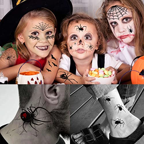 Halloween Temporary Tattoos Spider Web Set for Kids & Adults - 8 Sheets Spider-Web Variation