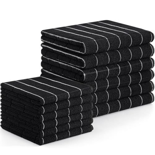 Homaxy Microfiber Kitchen Towels and Dishcloths Set - Black Plaid - 12 Pack