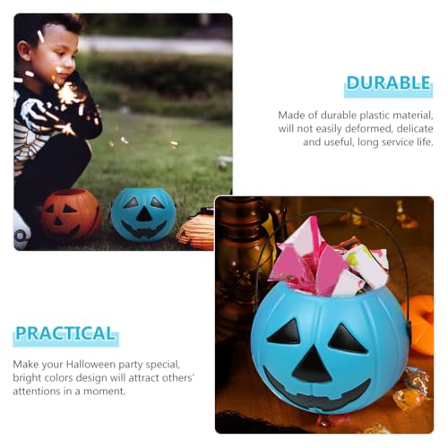 Blue Halloween Pumpkin Candy Bucket with Handle - 8.3 Inch Trick or Treat Toy