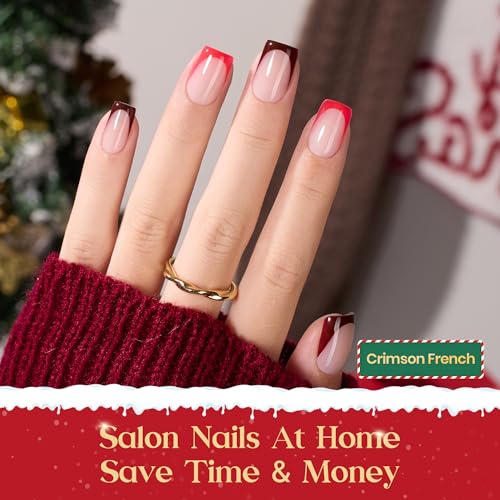 Beetles Halloween Red French Tip Press-On Nails - 5 Colors Short Square - Variation 9a