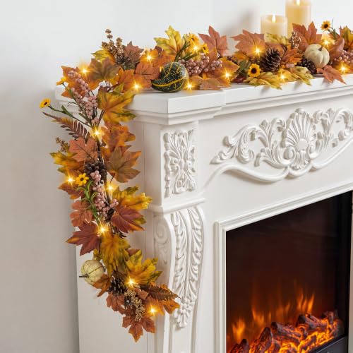 Fall Maple Leaf Pumpkin Berry Garland - 6 Ft with Lights, Style-2