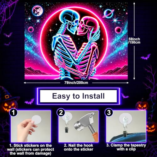 Skeleton Tapestry Trippy UV Reactive Wall Hanging - Gothic Decor - Variation Y258113ZS