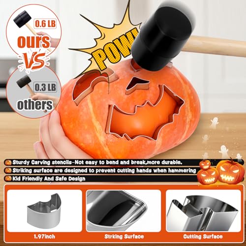 Pumpkin Carving Kit 30 Pcs with Stencils, Tools & Candles for Halloween DIY Kids & Adults