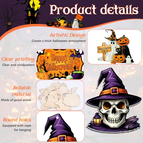 Halloween Wooden Tree Ornaments Set - 36 Spooky Holiday Decorations