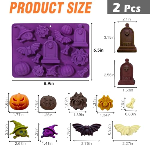 Halloween Silicone Cake Molds - 2 Pack Spooky Pumpkin Ghost Bat Designs for Baking & Crafts