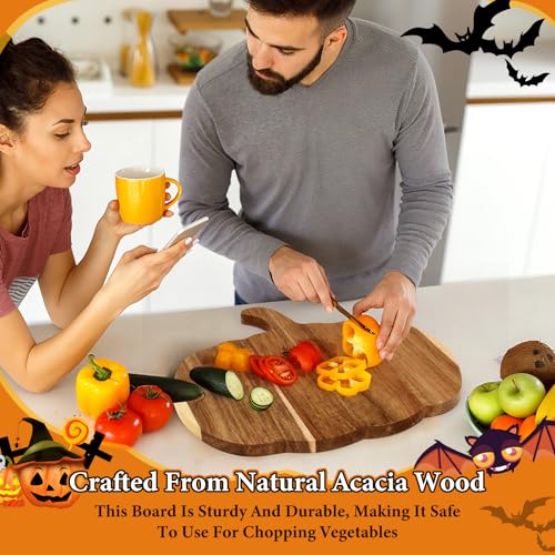 Halloween Pumpkin Wood Cutting Board - Rustic Kitchen Decor & Charcuterie Board
