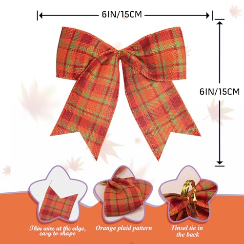 Orange Fall Bows for Halloween & Thanksgiving Tree Decorations 6 Inch - 12 Pcs