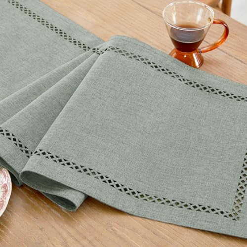 Modern Grey Burlap Table Runner 13x108 Inches - Elegant Linen Style