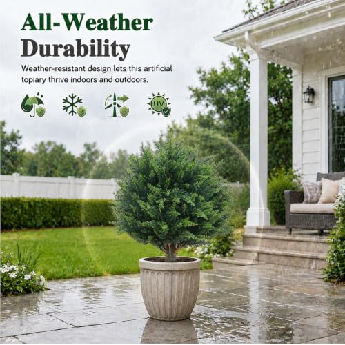 Artificial Topiary Trees Outdoor Indoor Faux Bushes Set of 2 22in Pine Green