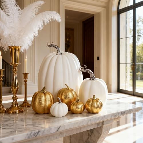 Mini Artificial Pumpkin for Halloween & Thanksgiving Decor - White-1