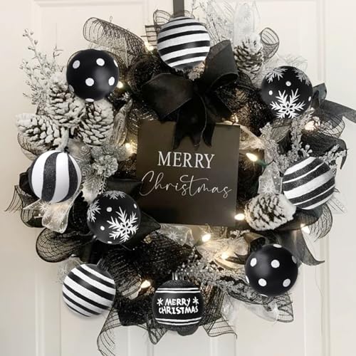Black and White Christmas Ornaments Set - 12 Shatterproof Holiday Decorations