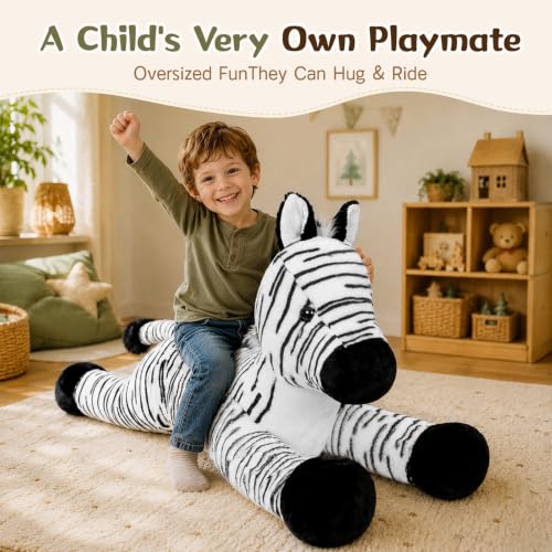 Giant Zebra Stuffed Animal Pillow - 43.3 Inch Soft Plush Body Pillow for Kids & Adults - Zebra Variation