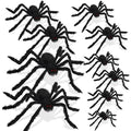 Giant Halloween Spider Decorations Set - 10 Black Plush Spiders with Red Eyes for Outdoor & Indoor Haunted Decor