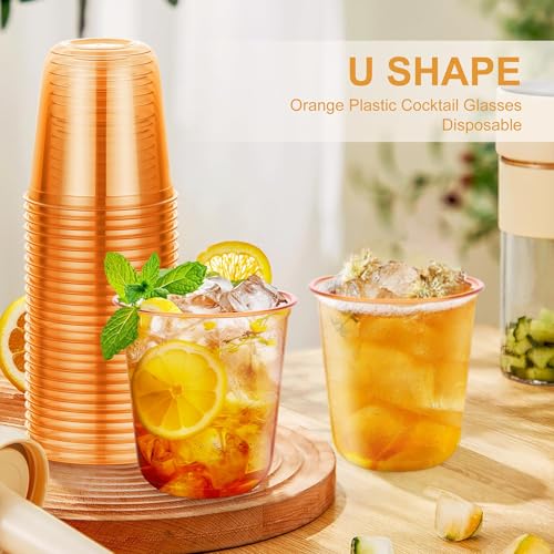 Orange Disposable Plastic Party Cups 12oz Pack of 50 for Halloween & Fall Events - U-Shaped Design