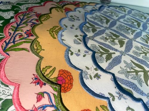Pack of 4 15-Inch Round Cotton Placemat Sets - Assorted Floral Designs