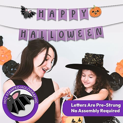 Halloween Banner Indoor Party Decor - Spooky Bat & Pumpkin Design - 115 Inch