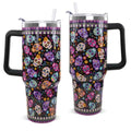 Halloween Day of the Dead Tumbler with Handle 40oz Sugar Skull Travel Mug - Multi Skull Variation