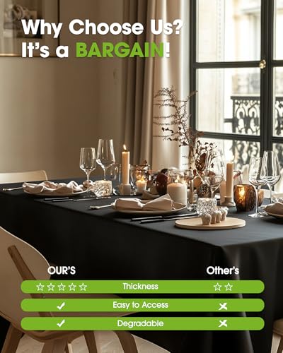 Disposable Plastic Tablecloth 54x108 Inch - Black, 20 Pack, Rectangular Variation