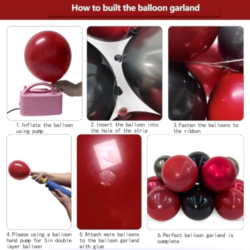 Double Stuffed Black Red Balloon Arch Kit - Burgundy & Black Party Decor