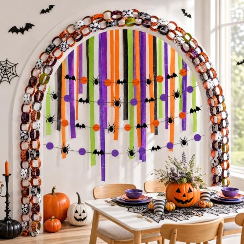 Halloween Paper Chain Set with Spider Bat Garlands - 700 Sheets, Patterned Decor, Printed Halloween 700Pc