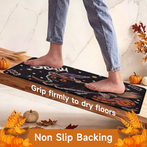 Vaukki Fall Anti-Fatigue Kitchen Floor Mat Set of 2 - Boo & Pumpkin Pattern, 17x29 & 17x47 Inches