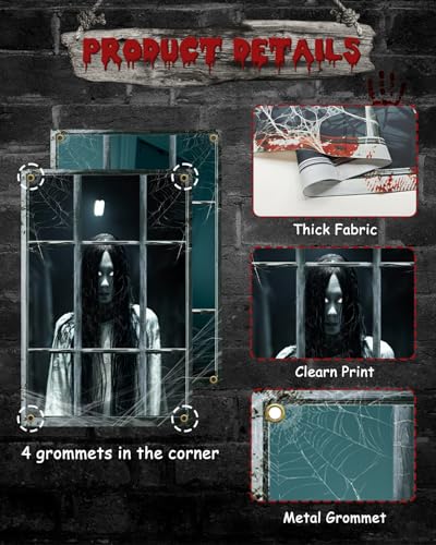Halloween Ghost Window Cover - Female Ghost, 2 Pieces, Reusable Scary Decoration - Variation of THIS Listing