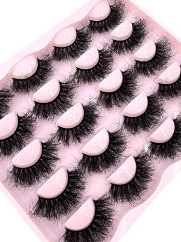 10 Pairs 3D Faux Mink Fluffy Wispy False Eyelashes - Dramatic Cat Eye, 25MM, Variation C012