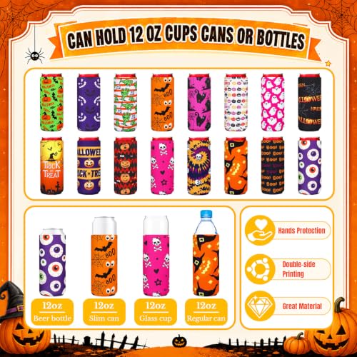 Pickmesh Halloween Slim Beer Can Sleeves Ghost - 16 Pack, 12oz Party Favors