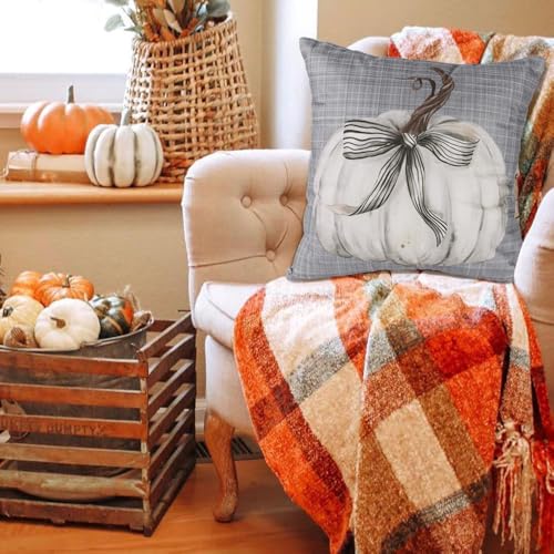 Blue Fall Pillow Covers Set - 18x18in Gray & Blue Buffalo Plaid Farmhouse Decor - Bule
