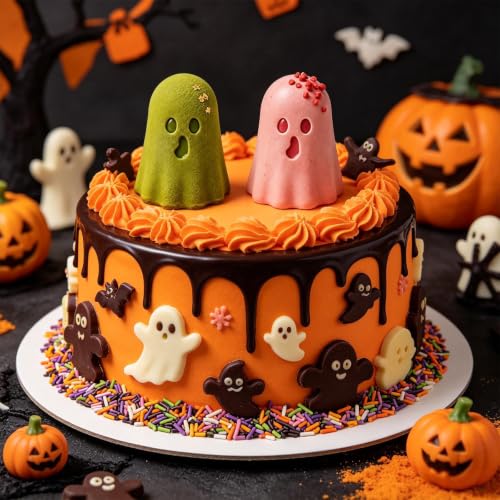 Halloween Ghost Silicone Mold Set - Orange Ghosts for Candy and Baking
