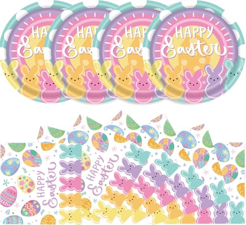 Happy Easter Party Paper Plate & Napkin Set – Spring Bunny & Egg Disposable Tableware