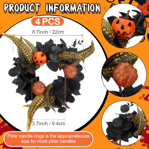 Halloween Candle Ring Set with Flameless Candles - Black Twig Bat Pumpkin Variation