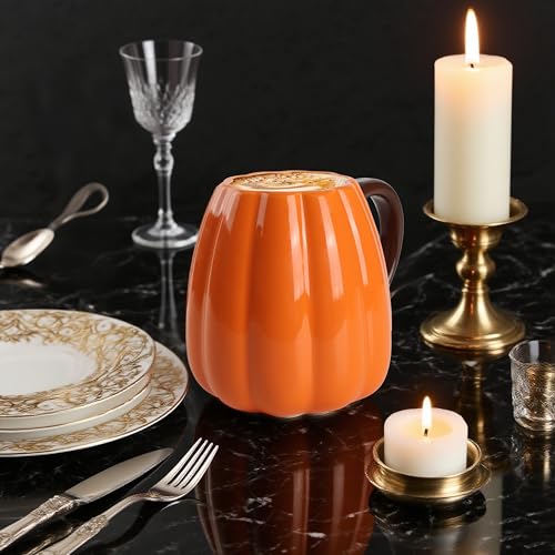 Halloween Pumpkin Mug Set of 2 - 750ml Large Ceramic Pumpkin Cups for Fall & Halloween