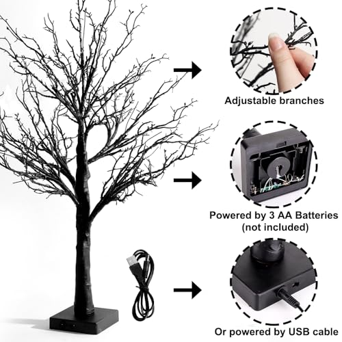 Halloween Lighted Black Tree with Ghost Ornaments - Indoor Decor
