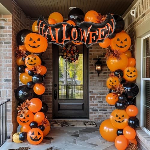 Halloween Balloon Garland Arch Kit Black Orange 78pcs - Spooky Party Decorations