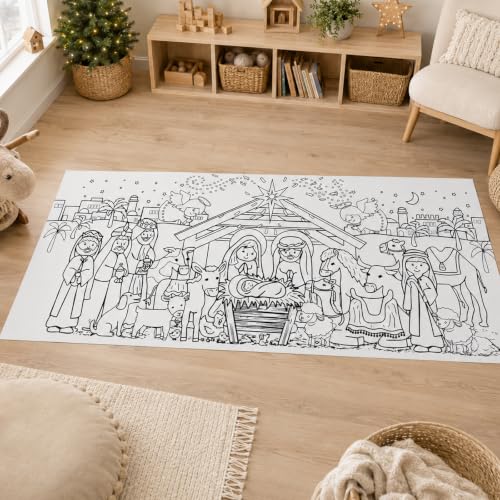 Jesus Nativity Scene Coloring Poster & Tablecloth - Christmas Holiday Decor