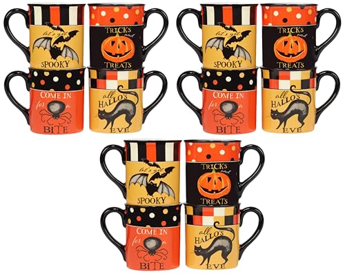 Large Halloween Mug Set of 3 – 18 oz Ceramic Spooky Drinkware with Characters & Sayings