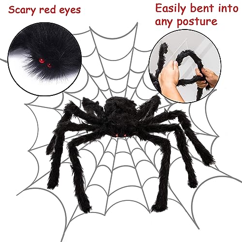 Halloween Hairy Spider Set 4 Pcs Large Realistic Outdoor Decor Props