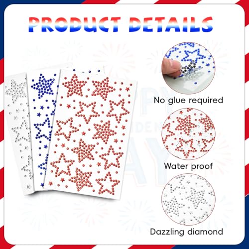 Patriotic Rhinestone Face & Body Stickers for 4th of July Celebrations