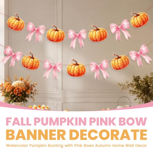 Autumn Pumpkin Banner with Pink Bows - Halloween & Fall Party Decor, 2 Pieces