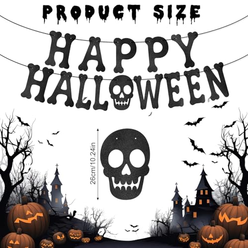 Halloween Skeleton Banner with Glitter Paper - Black Halloween Wall Decorations