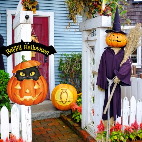 Large Orange Wooden Halloween Door Wreath - Front Door Wall Decor Sign