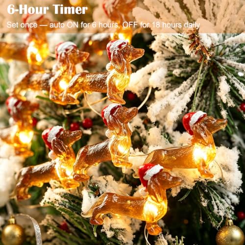 Dachshund Christmas String Lights 10ft 30 LEDs - Red White Brown Variations