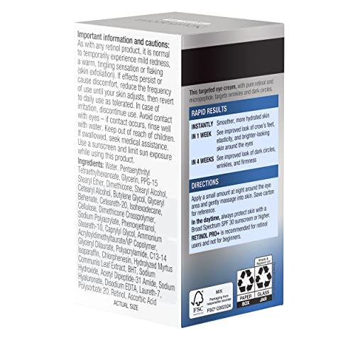 Neutrogena Rapid Wrinkle Repair Retinol Pro+ Anti-Wrinkle Eye Cream, Targeted Eye Cream for Wrinkles & Dark Circles, Formulated without Fragrance, Dyes, Phthalates, and Parabens, 0.5 oz