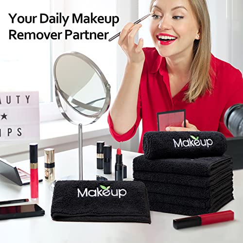 Orighty Microfiber Makeup Remover Cloths Black 6 Pack - 13x13 Inch Soft Face Towels