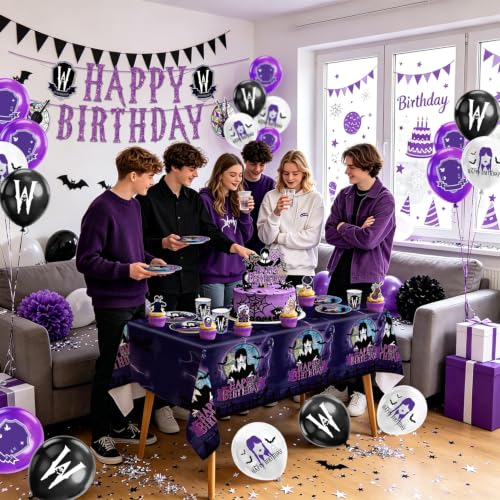 Halloween Birthday Party Supplies Set - Spooky Purple Tableware & Decorations