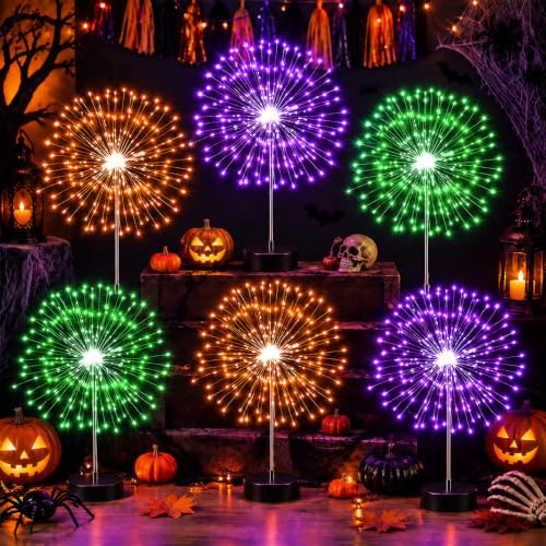 Halloween Firework LED Lights Set - Purple, Orange, Green, 120 LEDs, 6 Pieces
