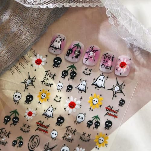Halloween Nail Stickers for Nail Art Ghosts Pumpkins Skull Bat Decals - Decals-c / 1